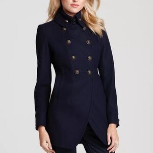 DKNY Navy Blue Wool-Blend Army-Style Coat - Size 4